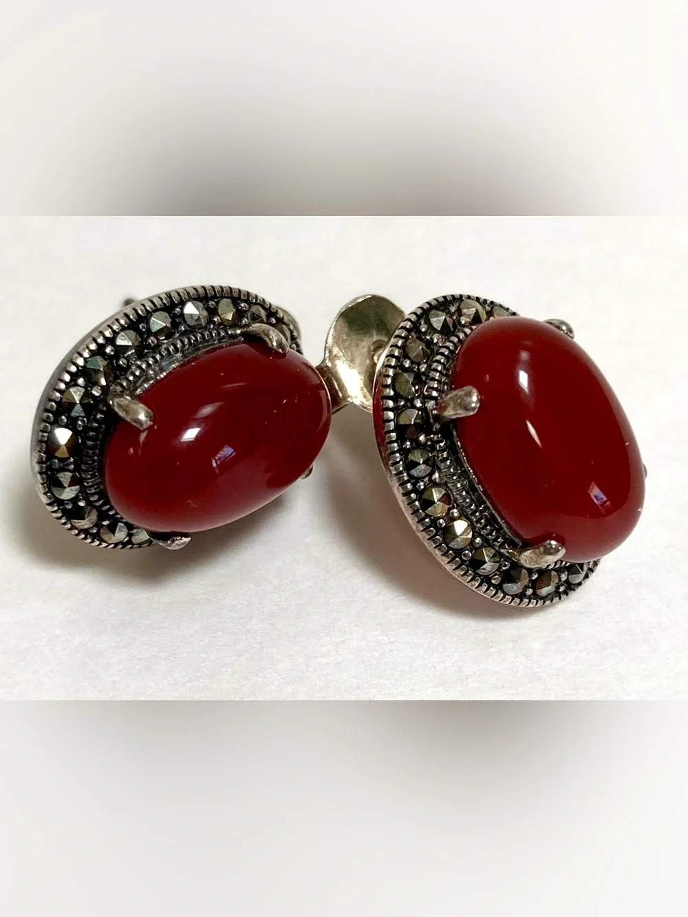 925 Sterling Silver Carnelian & Marcasite Jewelry Set